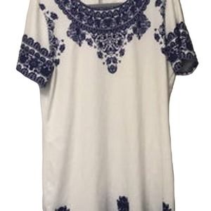 Xenia Boutique White Dress with Blue Accents Size XL EUC‎ C11